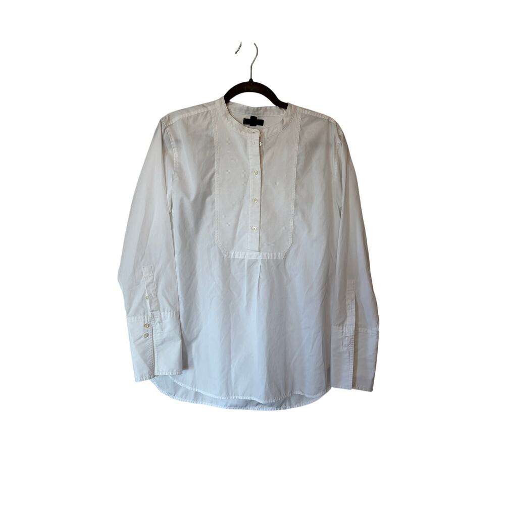 J. Crew women's Bib Front shirt tunic 8 white buttons band collar 100% cotton